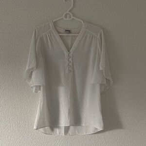 Express White Flutter-Sleeve V-Neck Button Blouse